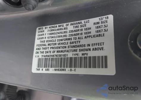 2019 Honda Cr-V Ex-L from USA, damaged, VIN 7FARW2H87KE001831